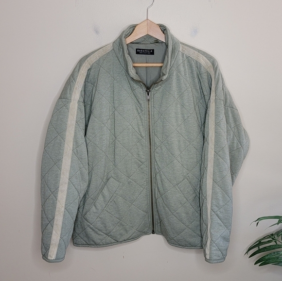 Bagatelle Collection | French Terry Diamond Quilted Bomber Jacket in Sage Green - Picture 1 of 8